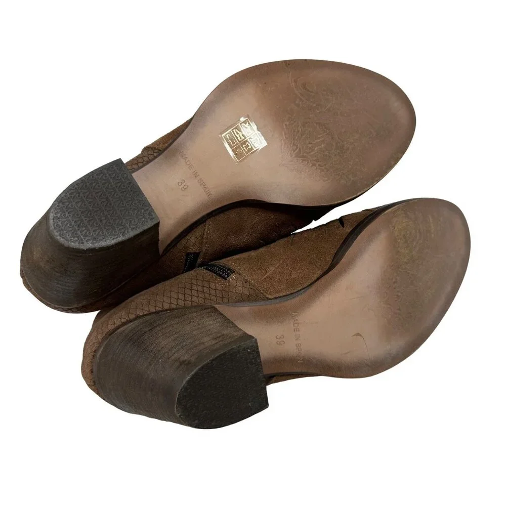 Free People Loveland Ankle Boot Size 39 US 9 Brown Suede Snake Embossed Boho - Picture 8 of 12